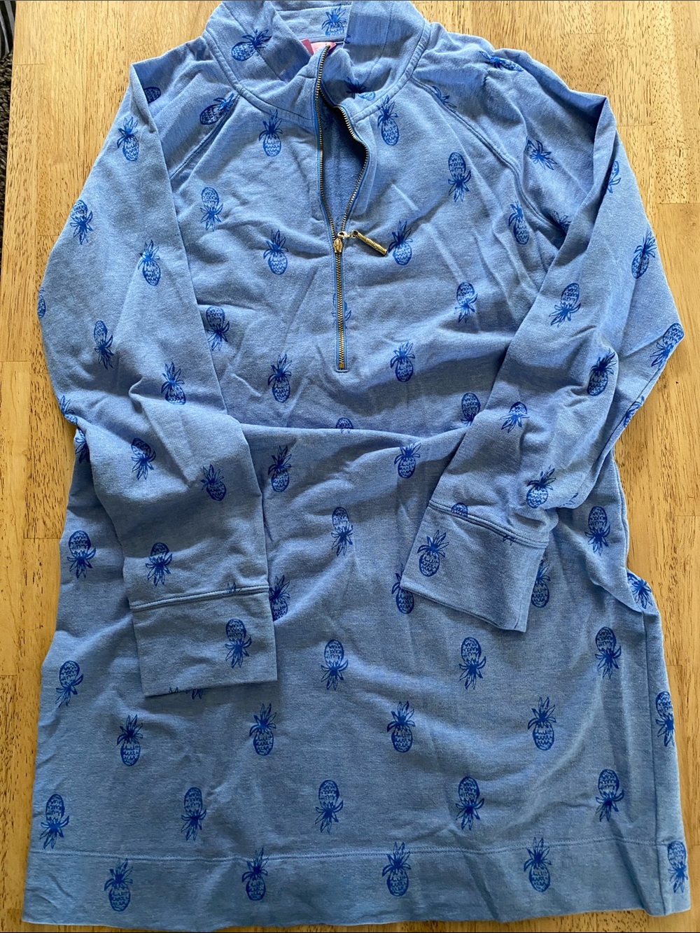 Lilly Pulitzer Light Blue Pineapple-Print Long-Sleeve Pullover Dress